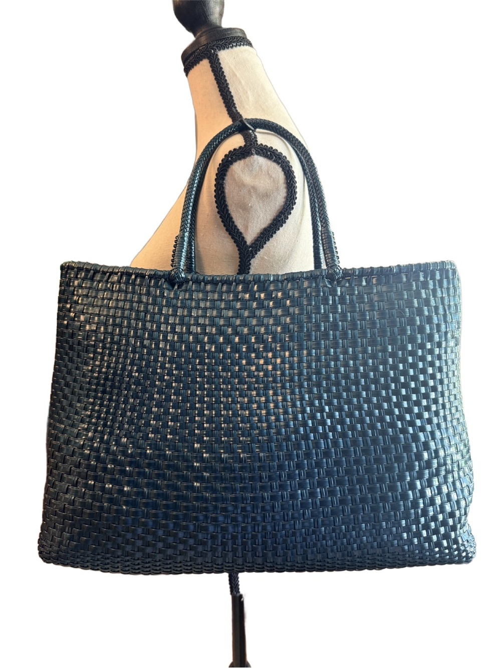 Anteprima Wirebag Large Woven Tote Bag in Metallic Blue w Matching Zip Pouch